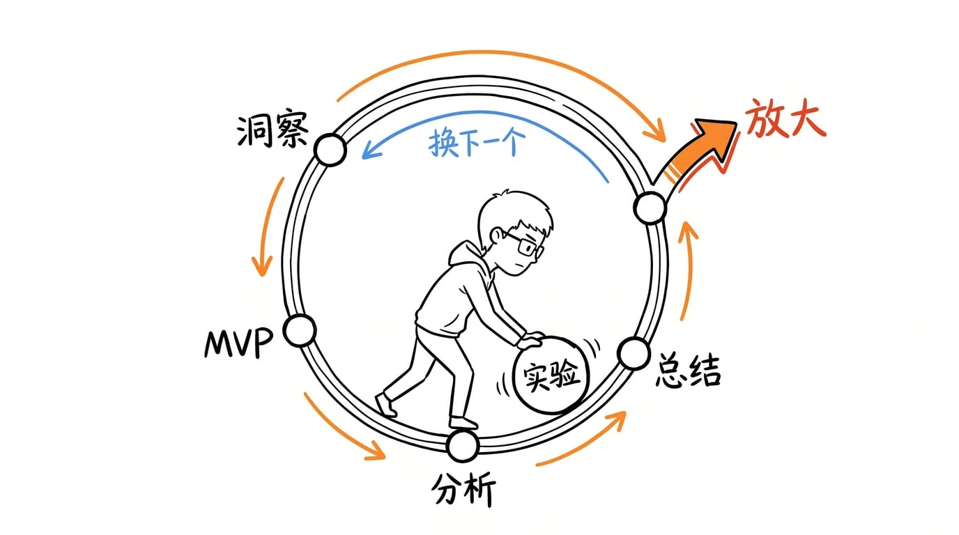 图 02:洞察→MVP→分析→总结→放大,跑通就放大,跑不通换下一个