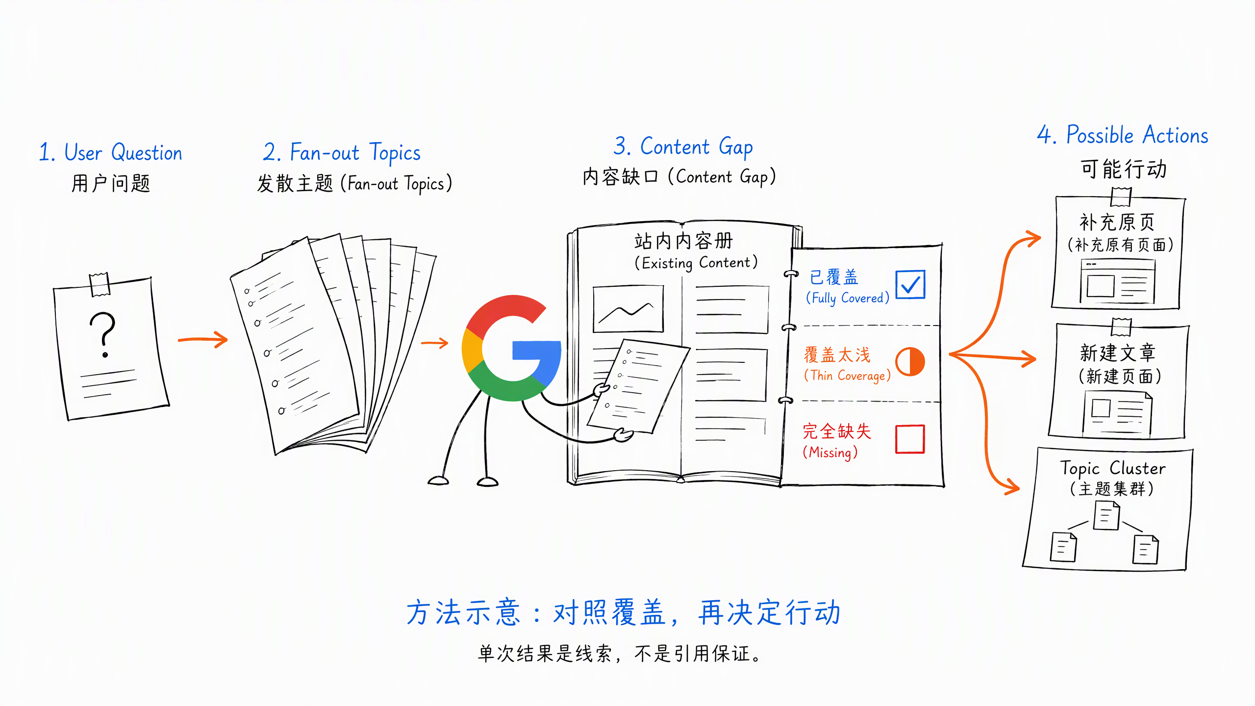 图 02：从 Fan-out Topics 到内容行动（方法示意）