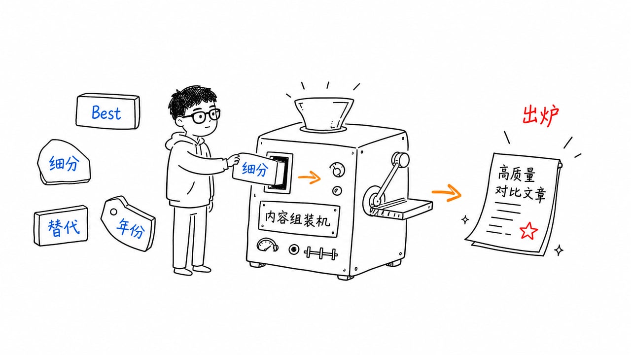 图 03：GEO 内容公式 — 把四个原料投进去，产出一篇高质量对比文章
