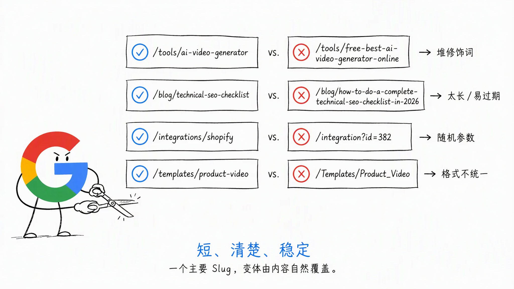 图 7-7:推荐与不推荐的 URL Slug