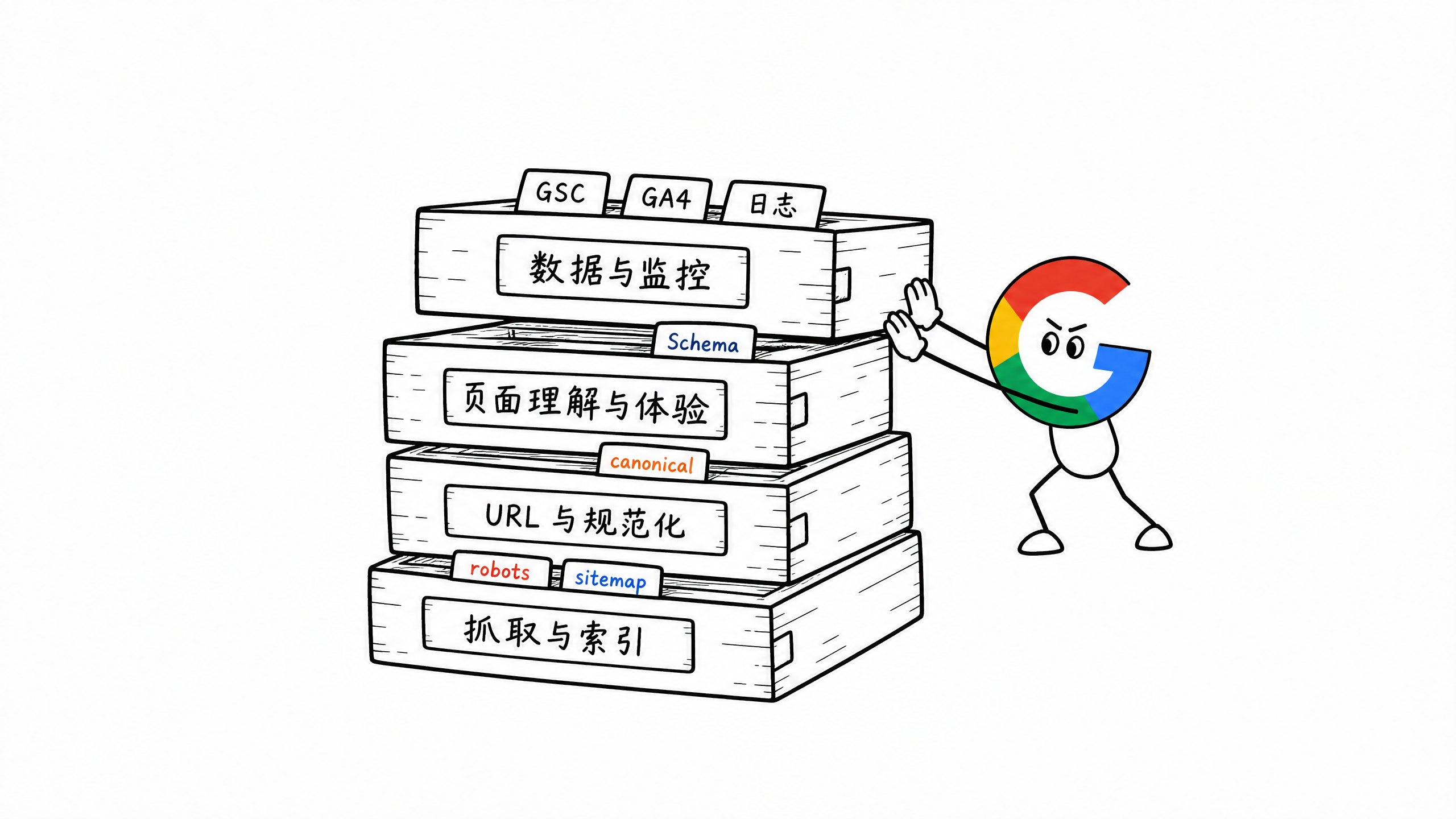 图 8-7：第一版网站的四层 SEO 基建