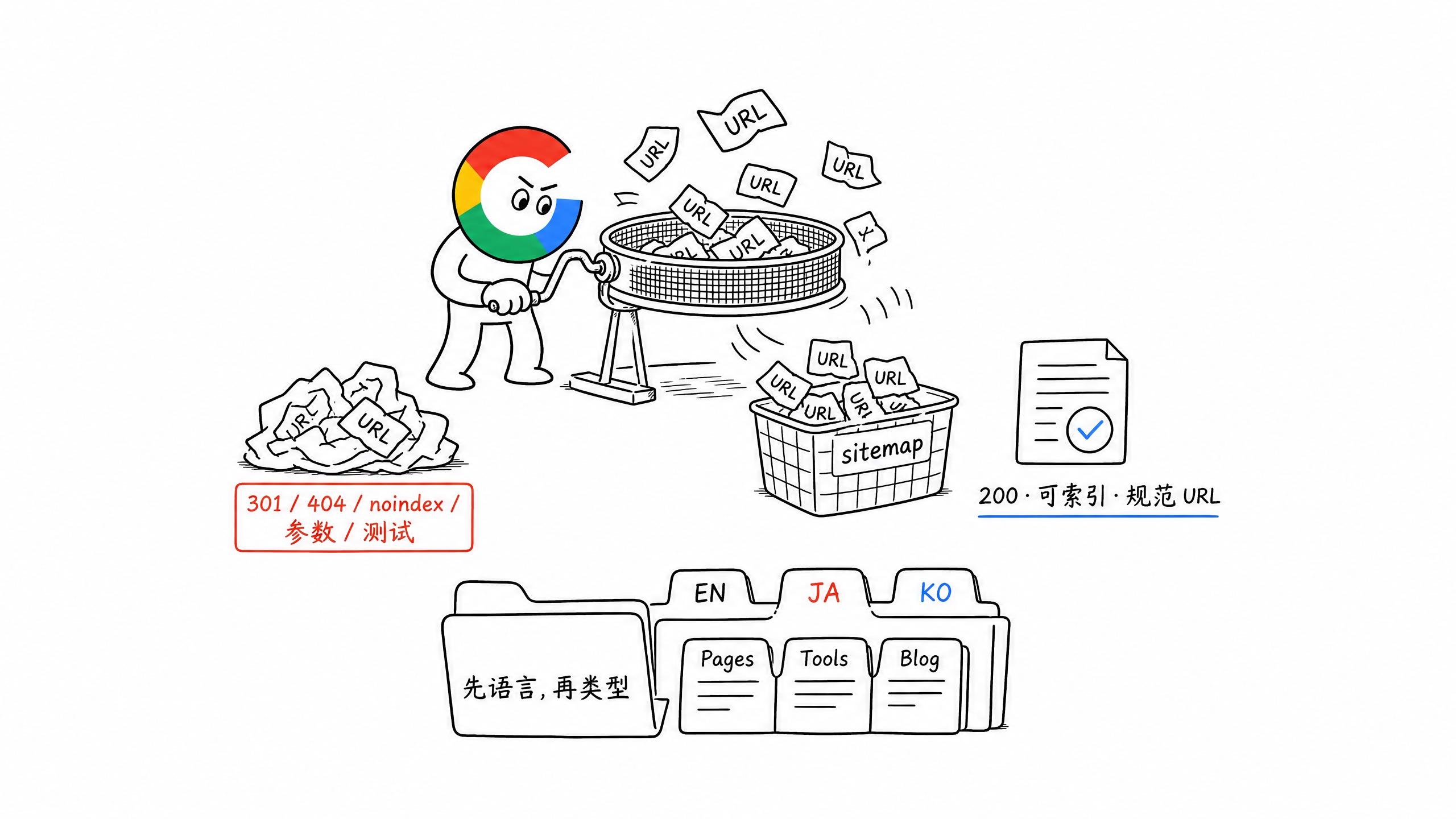 干净 sitemap、脏 sitemap 与多语言 sitemap 分片结构