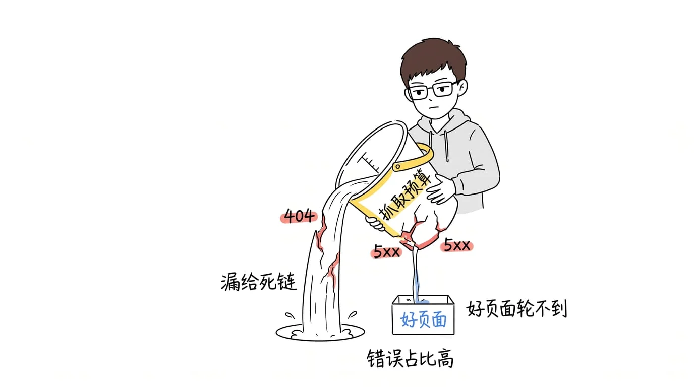 图 03：抓取预算有限，大量漏给了 404 和 5xx 死链